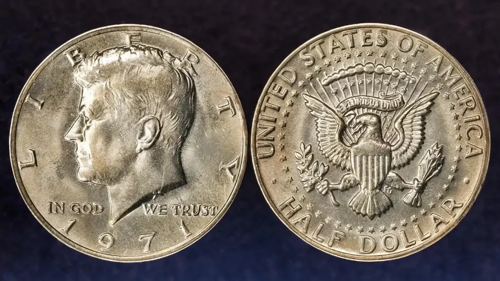 1971 Kennedy half dollar obverse and reverse.